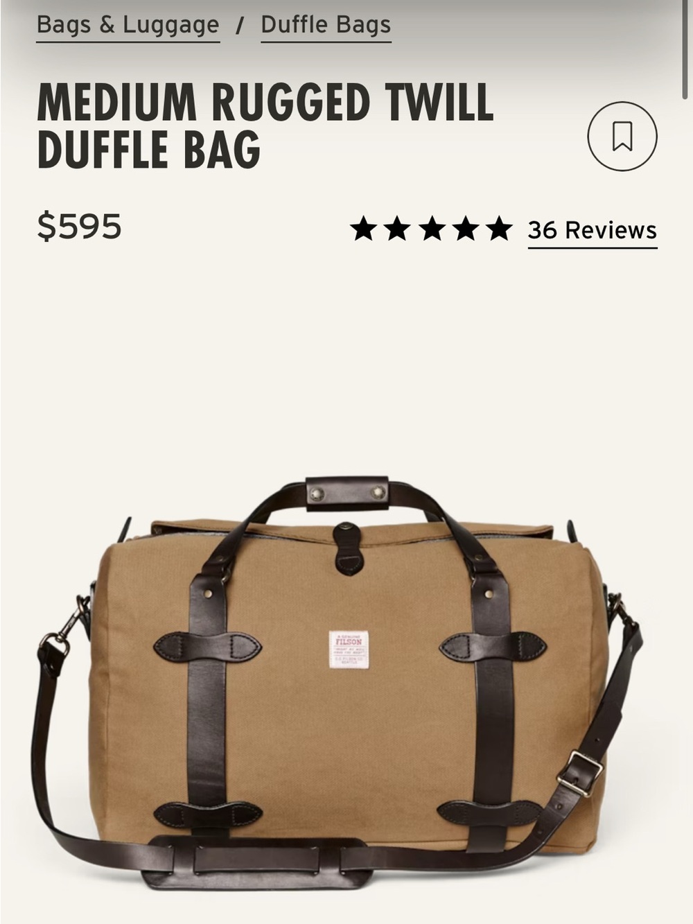 Filson Medium Rugged Twill Duffle Bag - Brown